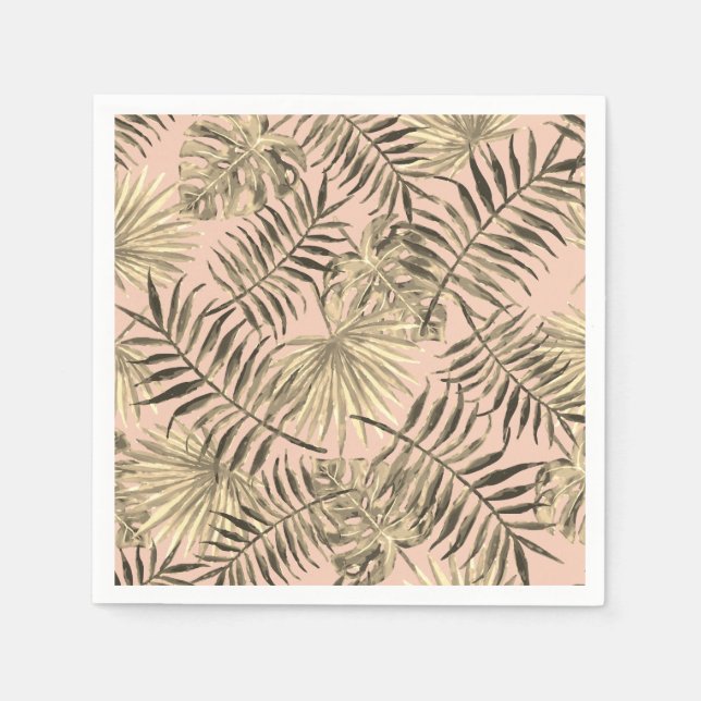 Guardanapo De Papel Folha de palmeira tropical rosa e dourado (Frente)