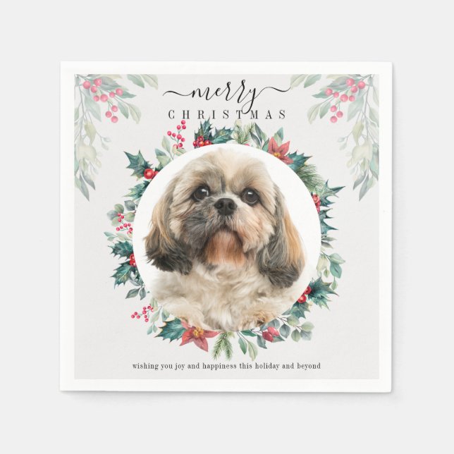 Guardanapo De Papel Folha de Retrato de Pet Personalizada de Feliz Nat (Frente)