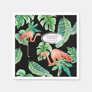 Guardanapo De Papel Folha do flamingo do rosa da aguarela da recepçã