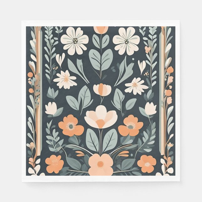 Guardanapo De Papel Folha Floral Azul Escuro (Frente)