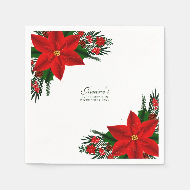 Guardanapo De Papel Folha Vermelha Elegante Poinsettia Pine Greenerave (Frente)
