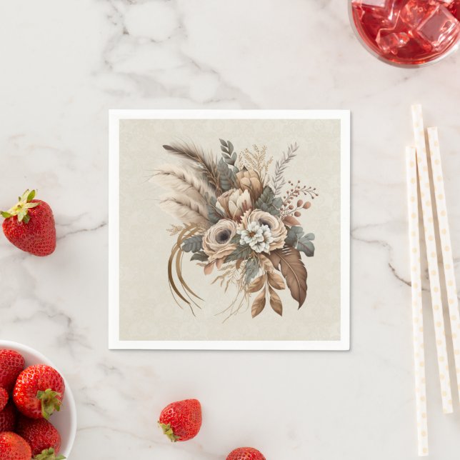 Guardanapo De Papel Folhagem e Penas das Flores Elegantes (Insitu)