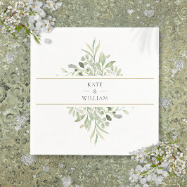 Guardanapo De Papel Folhagem Verde de Aquarela Casamento