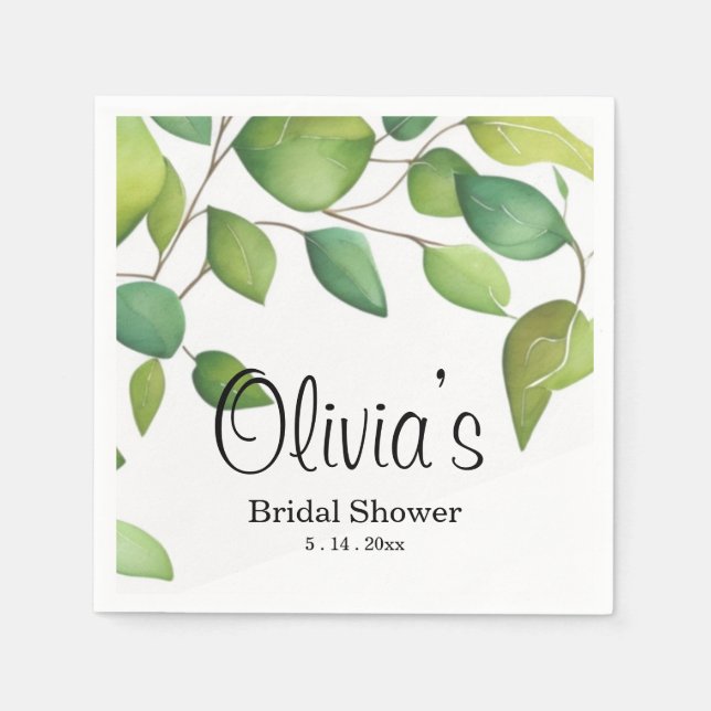 Guardanapo De Papel Folhagem verde de eucalipto aquoso (Frente)