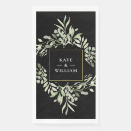 Guardanapo De Papel Folhagem Verde Preto E Branco Casamento Dourado
