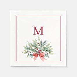 Guardanapo De Papel Folhagens de Natal com Monograma Vermelho