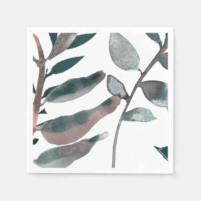 Guardanapo De Papel Folhas Botânicas de Verde Vegetal Rústico com Tom  (Frente)