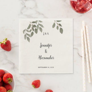 Guardanapo De Papel Folhas botânicas rústicas monograma casamento