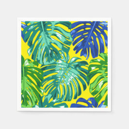Guardanapo De Papel Folhas da selva verde-amarela-tropical azul Monste