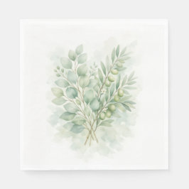 Guardanapo De Papel Folhas de Aquarela Botânica Pastel Greenery