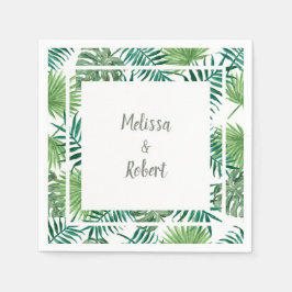 Guardanapo De Papel Folhas de aquarela tropical noivo casamento