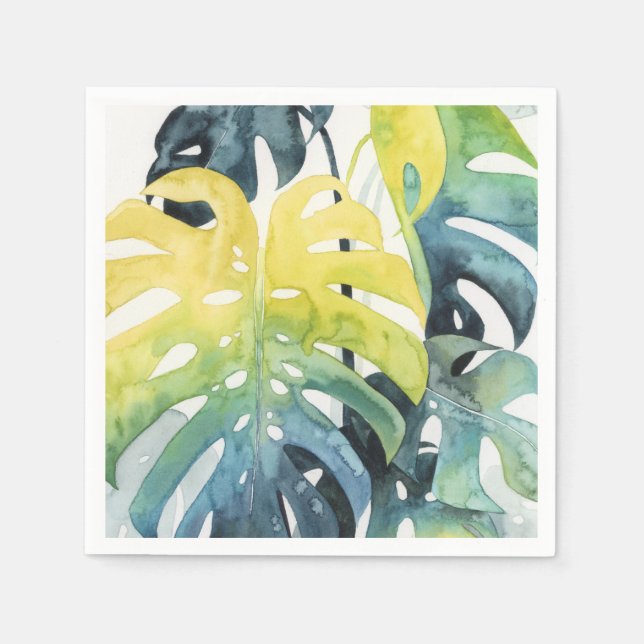 Guardanapo De Papel Folhas de Árvore de Palm Sunset com Aquarela (Frente)