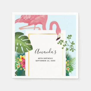 Guardanapo De Papel Folhas de Flamingo e Tropicais, cor-de-rosa Na mod
