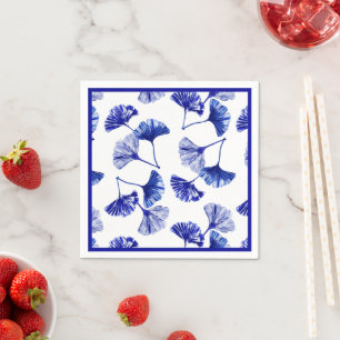 Guardanapo De Papel Folhas de gingko azuis e brancas