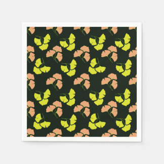 Guardanapo De Papel Folhas de Ginko Pastel-Neon em Fundo Preto