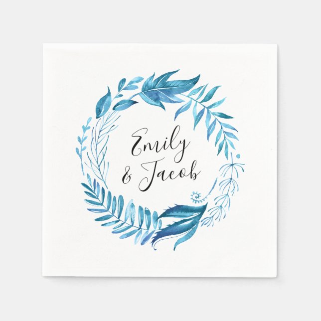 Guardanapo De Papel Folhas de Índigo | Casamento Personalizado (Frente)