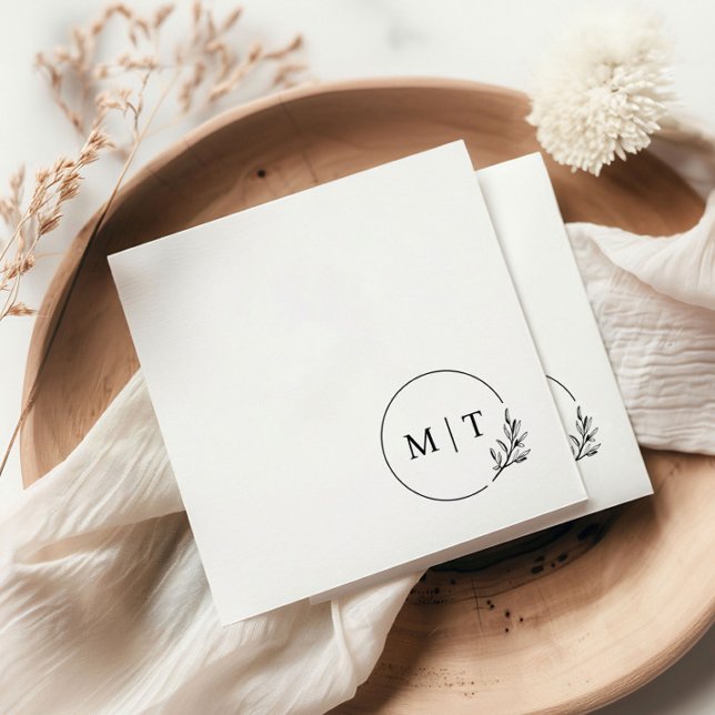 Guardanapo De Papel Folhas de Monograma de Casamento Elegante (Elegant Wedding Monogram with Greenery.)