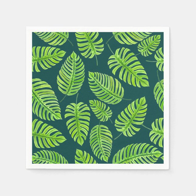 Guardanapo De Papel Folhas de Monstera, padrão de aquarela tropical (Frente)