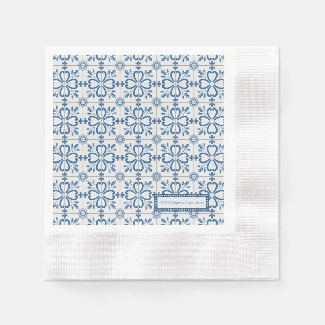 Guardanapo De Papel Folhas de Natal e azulejos de flores (Frente)