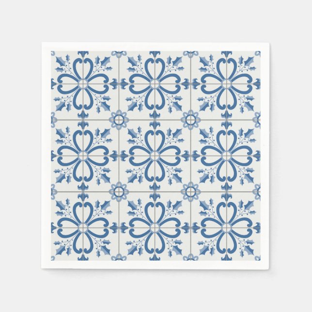 Guardanapo De Papel Folhas de Natal e azulejos de flores (Frente)