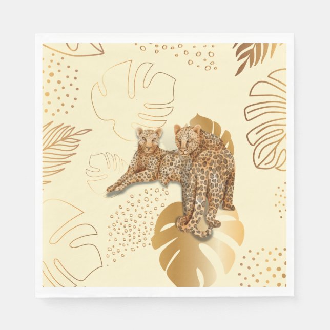 Guardanapo De Papel Folhas de ouro amarelas-leopardo (Frente)