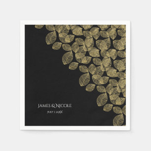Guardanapo De Papel Folhas de Ouro Outono Preto Elegância Casamento