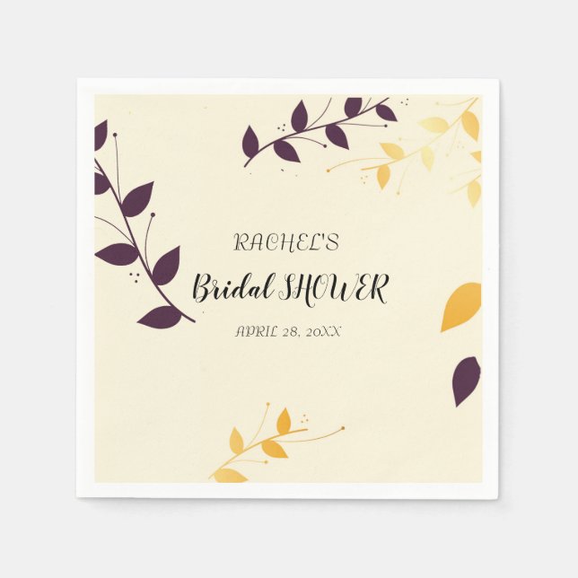 Guardanapo De Papel Folhas de Ouro Roxo Elegante (Frente)