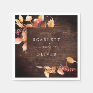 Guardanapo De Papel Folhas de outono Casamento Rustic Brown Wood