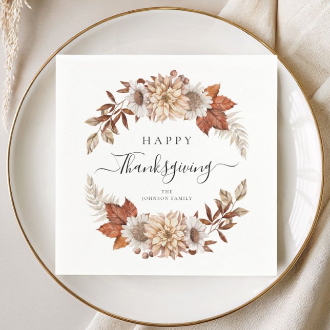 Guardanapo De Papel Folhas de Outono Rústicas Feliz Dia de Ação de Gra (Rustic Fall Leaves Happy Thanksgiving Napkins)