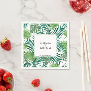 Guardanapo De Papel Folhas de palmeira tropicais da aguarela que