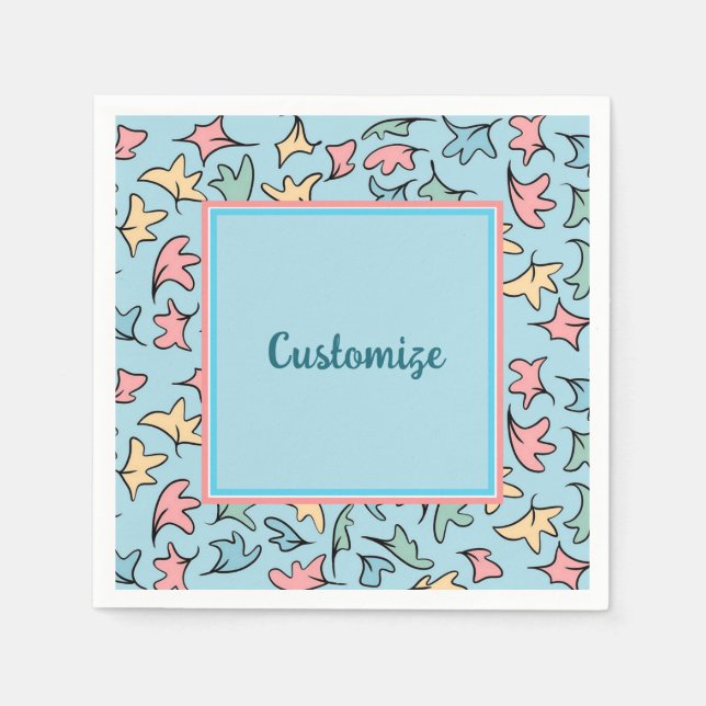 Guardanapo De Papel Folhas de Pastel Personalizadas Azul (Frente)