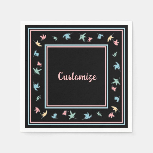 Guardanapo De Papel Folhas de Pastel Personalizadas Pretas (Frente)