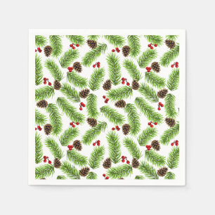 Guardanapo De Papel Folhas de Pinheiro Natal Verde, Pinhas e Bagas Ver