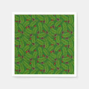 Guardanapo De Papel Folhas de Pinheiro Natal Verde, Pinhas e Bagas Ver
