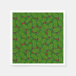 Guardanapo De Papel Folhas de Pinheiro Verde de Natal, Cones e Bagas V