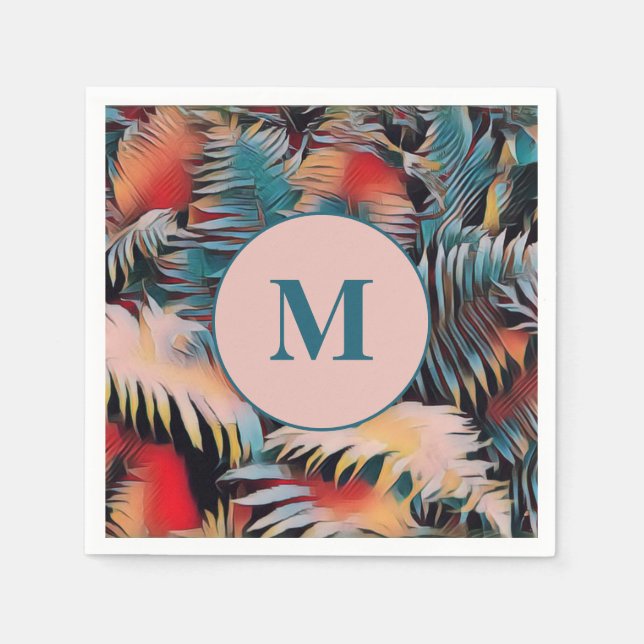 Guardanapo De Papel Folhas de Samambaia Azul Temperamental Monogramada (Frente)