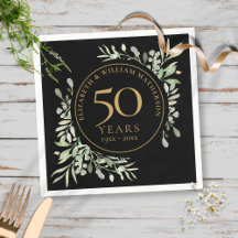 Folhas de Verdura em Aquarela Dourada de Aniversár