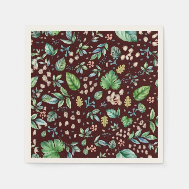 Guardanapo De Papel Folhas do outono de Aquarela na Borgonha (Frente)