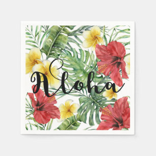 Guardanapo De Papel Folhas e Flores Botânicas Tropicais Floral Aloha