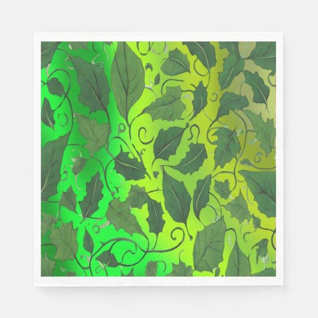 Guardanapo De Papel Folhas e Vinhas Verde em Plano Verde (Frente)