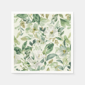Guardanapo De Papel Folhas Florais de Aquarela Verde Botânica Natureza