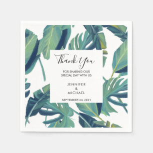 Guardanapo De Papel Folhas tropicais de aquarela Obrigado casamento