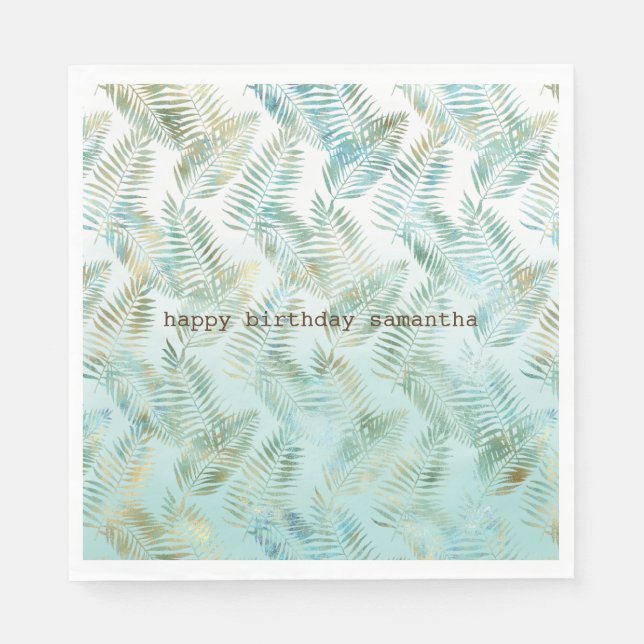Guardanapo De Papel Folhas Tropicais Douradas em Aqua (Frente)