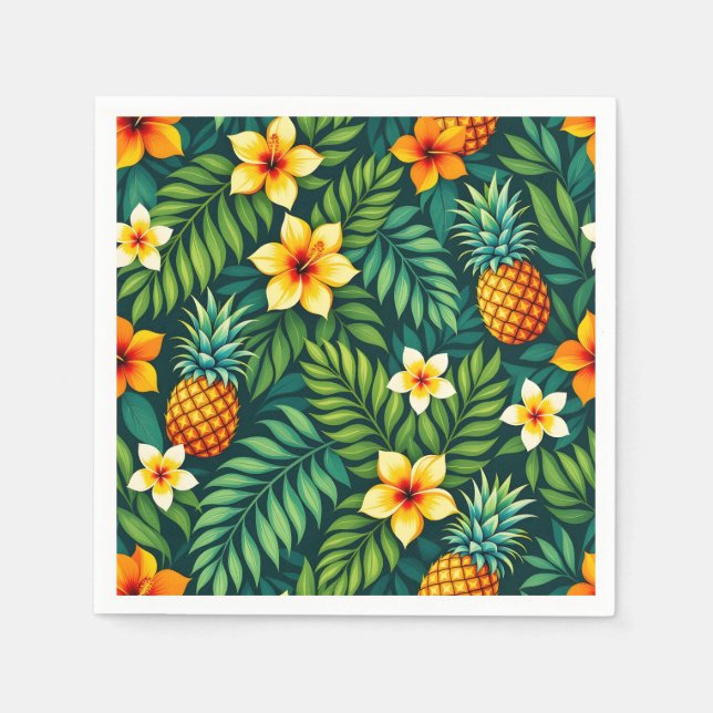 Guardanapo De Papel Folhas tropicais e padrão de abacaxi (Frente)
