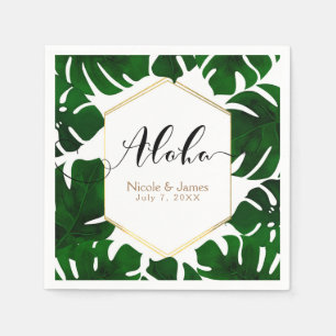 Guardanapo De Papel Folhas tropicais verdes escuro brancas & casamento