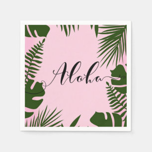 Guardanapo De Papel Folhas Verdes Tropicais Rosa Praia Verão Aloha Lua