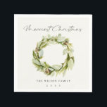Guardanapo De Papel Foliage Green Winter Wreath Merriest Christmas<br><div class="desc">Se precisar de mais alguma personalização,  por favor,  sinta-se à vontade para me enviar uma mensagem em yellowfebstudio@gmail.com.</div>