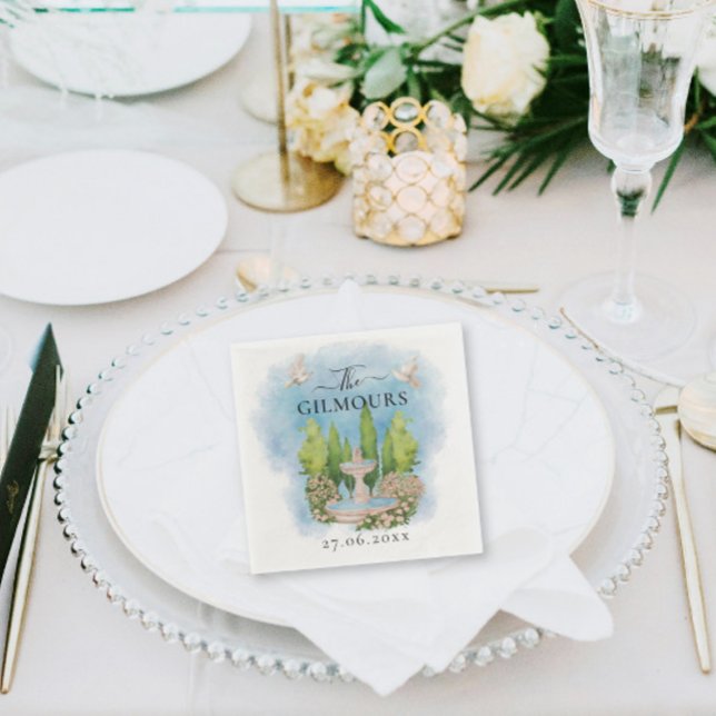 Guardanapo De Papel Fonte Elegante | flores pombas Casamento Luxo (Criador carregado)