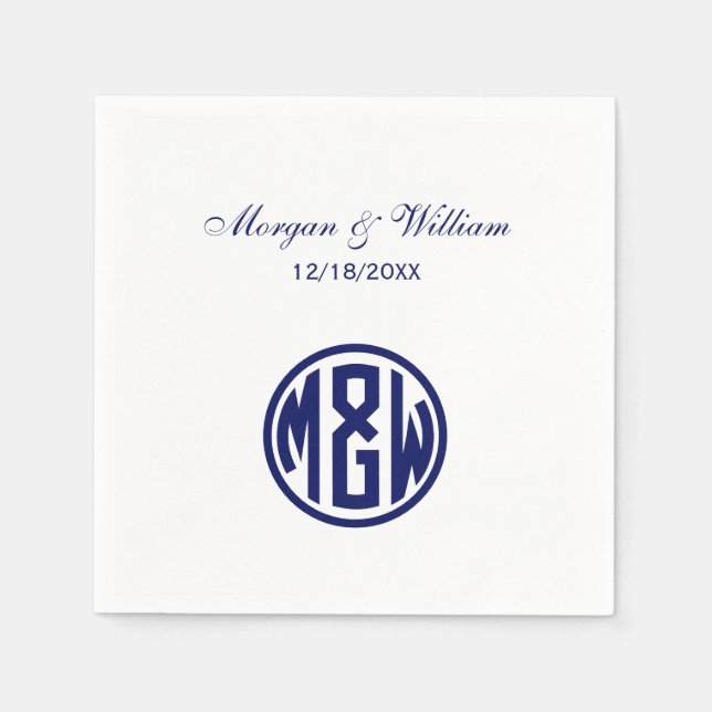 Guardanapo De Papel Fonte Monograma Círculo Navy Branco DIY BG (Frente)