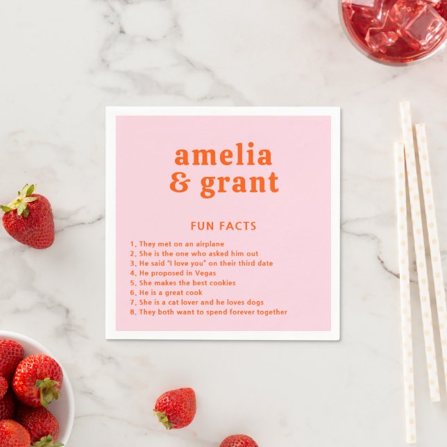 Guardanapo De Papel Fonte Retro Laranja e Rosa Casamento Moderno (Insitu)